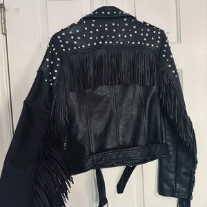 Black Fringe Studded Women's Jacket